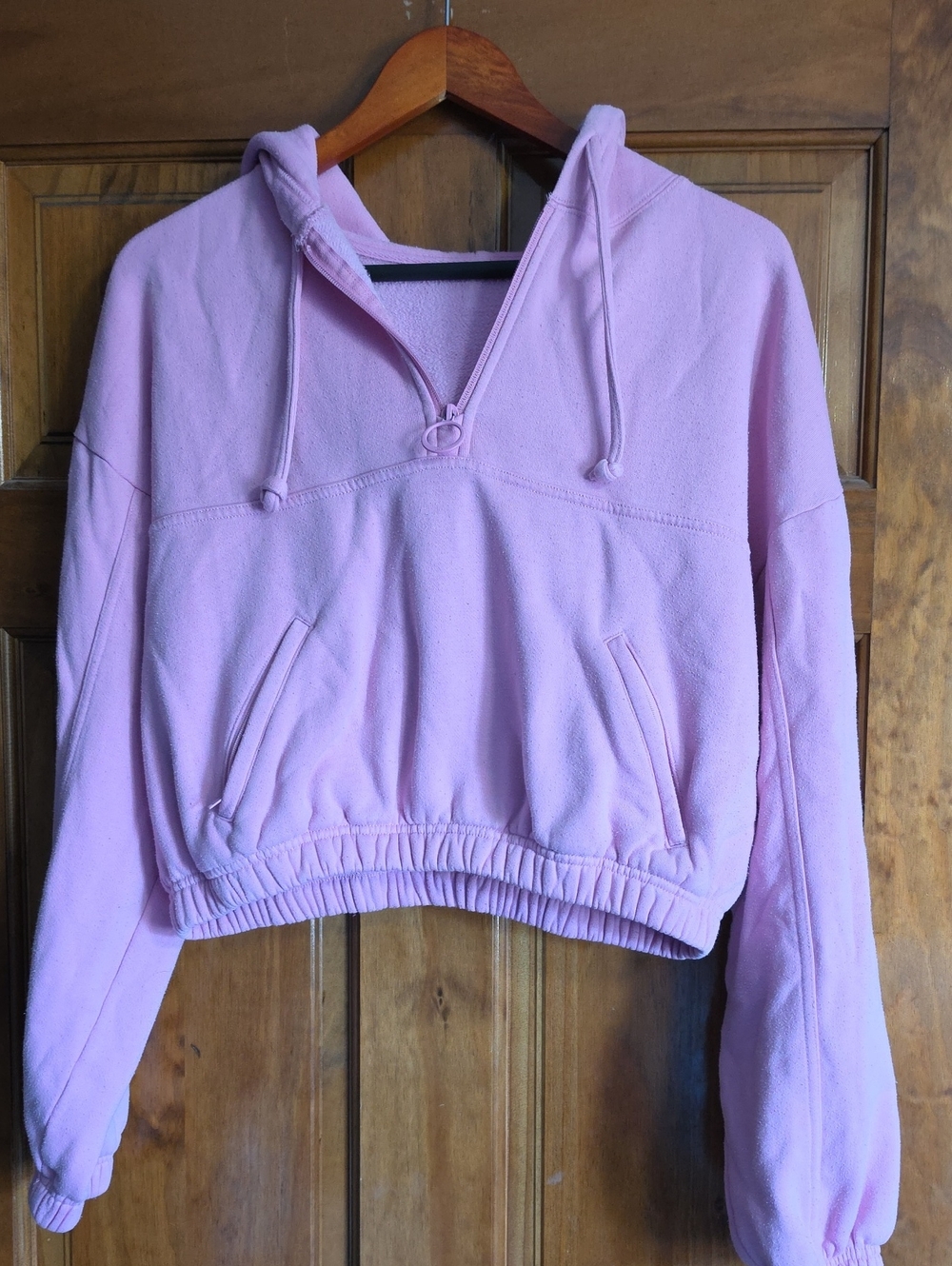 ALO Yoga Light Pink Cropped Half-Zip Hoodie